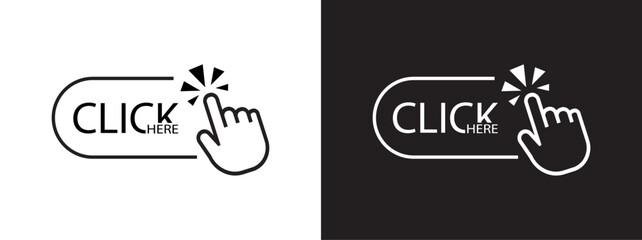 click here sign on white background	