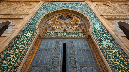 A stunning architectural detail featuring intricate designs and vibrant colors, showcasing the beauty of cultural craftsmanship.