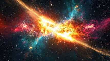 A stunning cosmic explosion radiates vibrant colors in the depths of space, showcasing the beauty of the universe's energy.