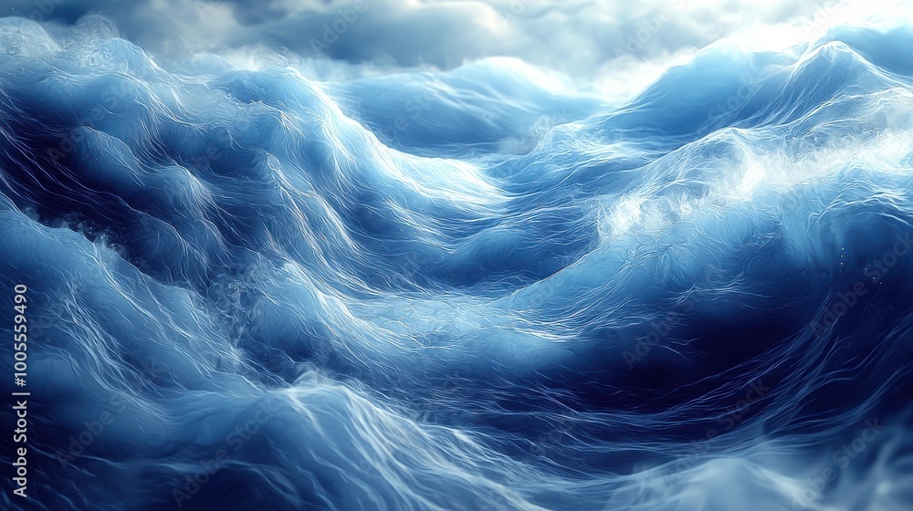 Aufkleber dynamic ocean waves crashing under a cloudy sky during the twilight hours on a turbulent marine surf