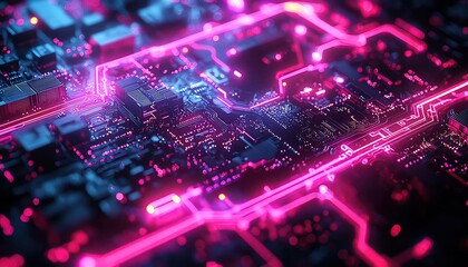 Obraz premium Glowing neon lines tracing the outline of a cityscape, abstract glowtime, modern and energetic