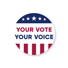 Circular Design with Five Star Icons on Blue Stripe, Vertical Red and White Stripes Below