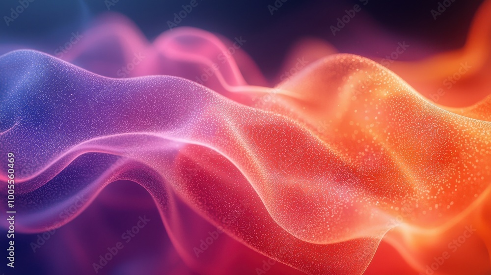 Poster flowing waves of vibrant colors illuminated by soft light create an abstract visual experience in a 