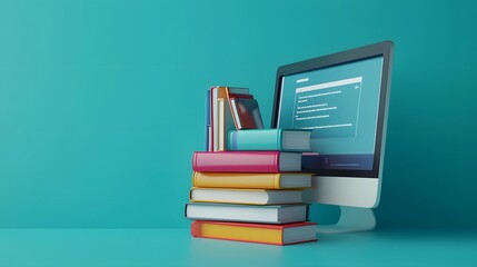 Online education, E-learning concept. stack of books. 3d render illustration. 