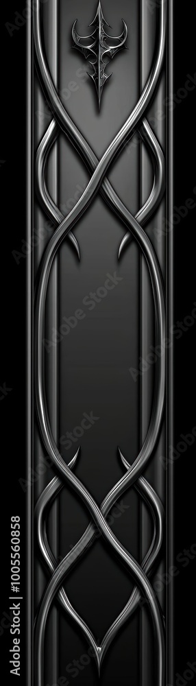 Poster intricate black design with elegant swirls on a textured background.