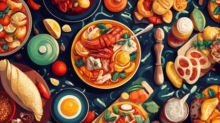 A vibrant banner for a food festival, showcasing delicious dishes and culinary delights. The design incorporates mouth-watering images and colorful text to entice food lovers