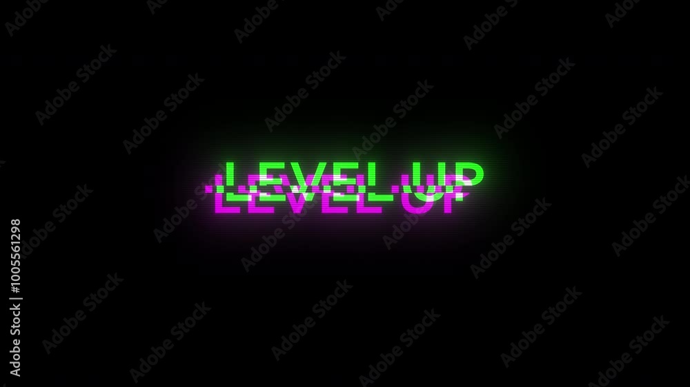 Poster level up animation with glitch effect in rgb. ideal for video games, digital ads, and game design. s