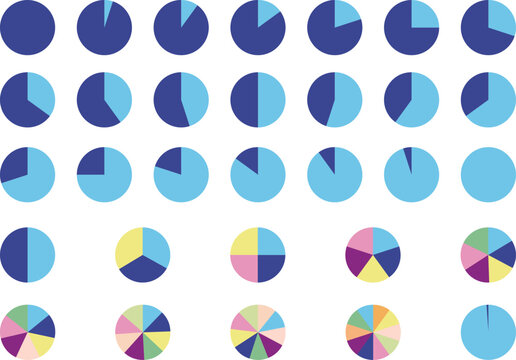 5%毎の円グラフと等分割された円グラフのイラストセット