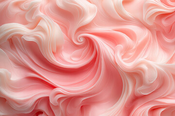 A close-up of swirling pink and white frosting, creating an abstract pattern with soft curves and swirls. Created with Ai