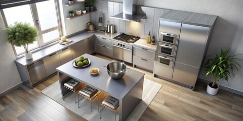 Elevate your minimalistic apartment with this compact stainless steel kitchen set, perfectly tailored for efficient