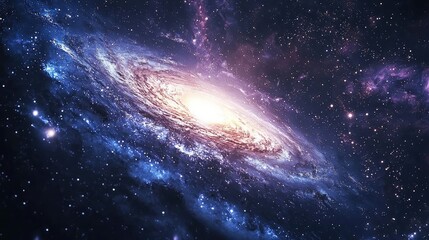 A stunning view of a galaxy, featuring vibrant colors and swirling stars, showcasing the beauty of the universe in vast space.