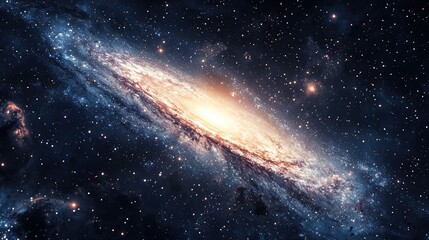 A stunning view of a spiral galaxy with vibrant colors and luminous stars set against the infinite universe.