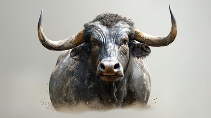 Naklejka premium Close-Up of a Powerful Buffalo Charging