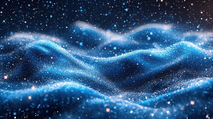 Obraz premium Captivating shimmering blue waves illuminated by sparkling lights in a dark setting at night