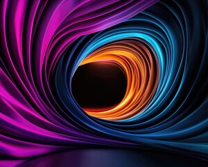 Vibrant swirling colors create a captivating tunnel effect, blending purple, blue, and orange into a mesmerizing visual journey.