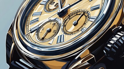 A vector graphic of a stylish watch with a detailed face and elegant design.