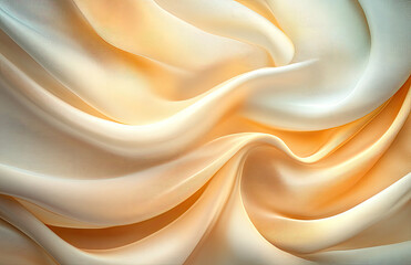 Abstract background with waves of cream-colored silk fabric. Created with Ai
