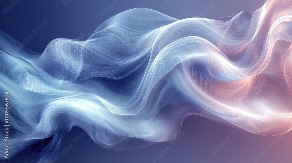 Aufkleber soft flowing waves of translucent fabric blend harmoniously against a gradient backdrop of deep blue