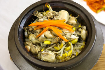 Korea food. Hot pot oyster rice