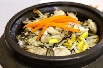 Korea food. Hot pot oyster rice