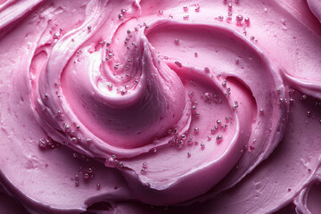 Close-up of an elegant swirl of purple ice cream, with delicate pink sprinkles and visible textures of the creamy frozen dessert. Created with Ai