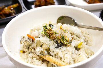 Korea food. Hot pot oyster rice