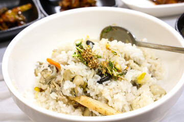Korea food. Hot pot oyster rice