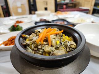 Korea food. Hot pot oyster rice