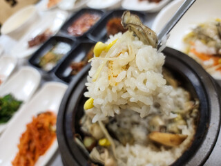 Korea food. Hot pot oyster rice