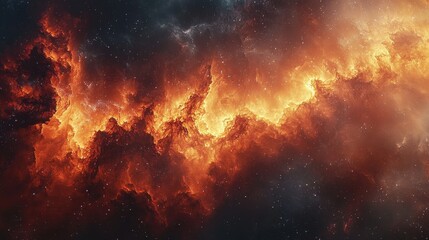 Fototapeta premium A vibrant cosmic nebula glowing in hues of orange and crimson against a dark starry backdrop in the vastness of space