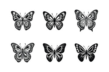 Butterfly Icon Set. Butterflies collection. Silhouettes, isolated on white background.