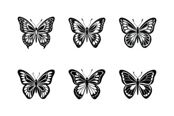 Butterfly Icon Set. Black butterflies collection. Silhouettes, isolated on white background.