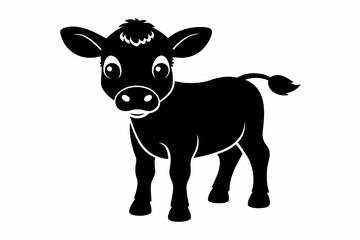 Baby cow silhouette, cute cow vector illustration, bull, cow icon