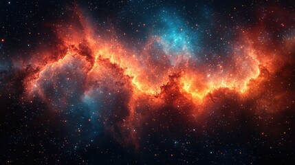 A vibrant nebula illuminated by glowing gases in a distant galaxy captured against the backdrop of space's endless dark expanse