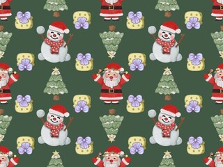 Christmas seamless pattern for festival background design. Winter branding, textile, wrapping paper, New Year seasonal celebration greeting card. on red and green background.
