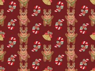 Christmas seamless pattern for festival background design. Winter branding, textile, wrapping paper, New Year seasonal celebration greeting card. on red and green background.