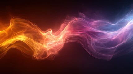 Colorful abstract waves of smoke swirl gracefully against a dark background in an artistic representation of motion and light