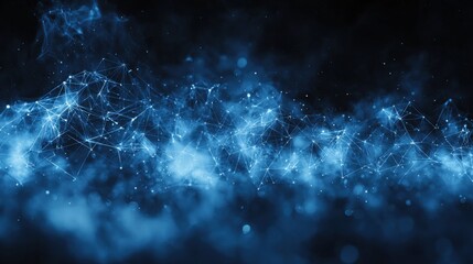 Fototapeta premium Abstract blue digital network with glowing connections in dark space creating a futuristic atmosphere