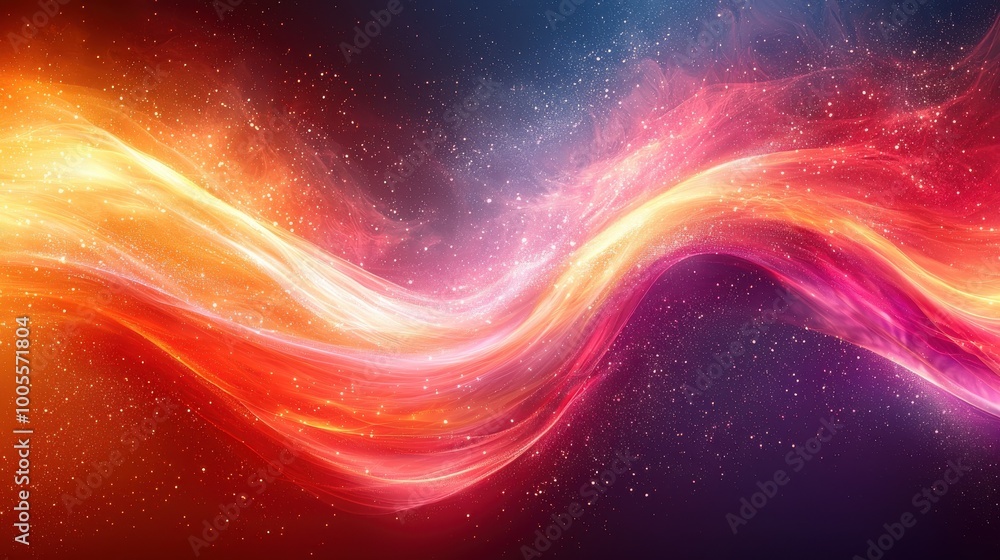 Poster Colorful flowing abstract energy waves against a dark background creating a vibrant visual display of light and movement