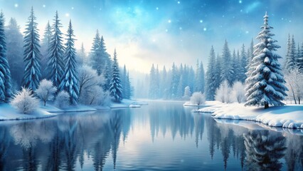 Fototapeta premium Gentle shades of blue, gray, and white harmonize in a serene winter landscape, offering peaceful visuals that inspire