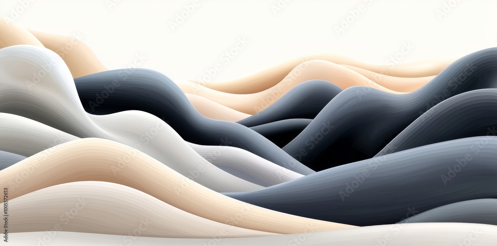 Poster abstract watercolor paint background in dark blue gradient color textured with fluid curve lines.