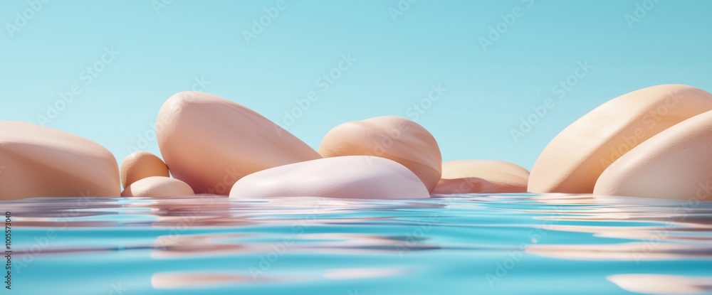 Poster this is a 3d render of a futuristic landscape with cliffs and water. this is a modern minimalist abs