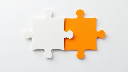 Obraz premium Picture of an orange puzzle piece that fits into a white puzzle. Teamwork, solutions, and problem-solving concepts are emphasized