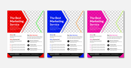 a bundle of 3 templates of different colors a4 flyer template, modern business flyer template, geometric business flyer and creative design , editable vector template design.
