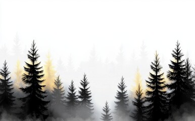 Obraz premium Wallpaper design with tree silhouettes in a forest setting, oil painting with brush texture, pattern design and murals.