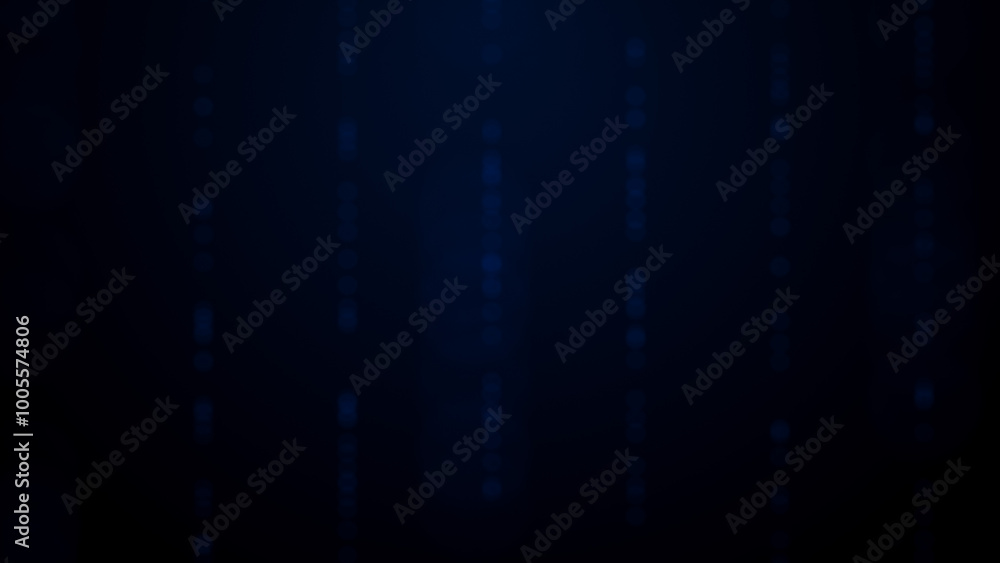 Poster a dark background featuring soft vertical lines of glowing blue bokeh dots, creating a serene and fu