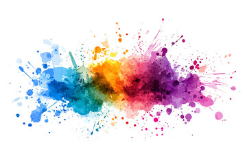 A vibrant and colorful watercolor splash with shades of blue, green, yellow, orange, red, and purple.