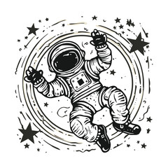 Obraz premium Astronaut Hand Drawn Doodle Vector Design