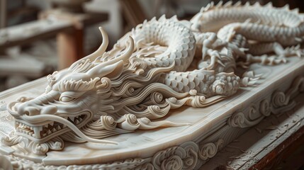Intricate White Dragon Carving - Chinese Traditional Art