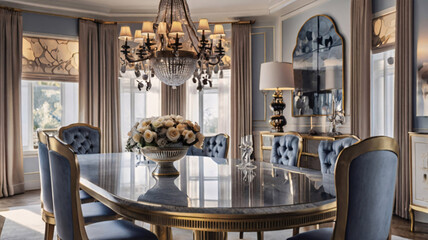 Elegant Luxury Dining Room with Opulent Details, modern, furniture, wooden